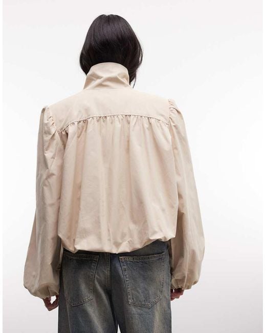 Monki Natural Balloon Sleeve High Neck Trench Coat