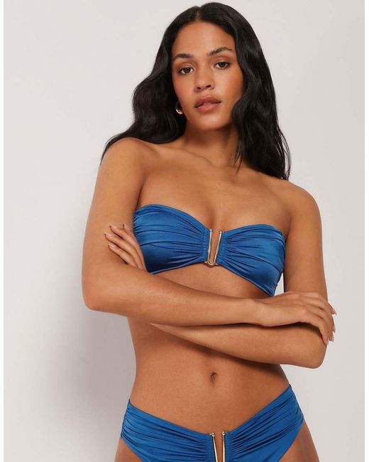 Calzedonia Blue Shiny Satin Bandeau Bikini Top