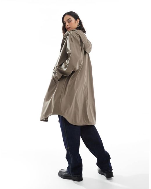 ASOS Natural Dolphin Hem Rubberised Rain Parka Coat