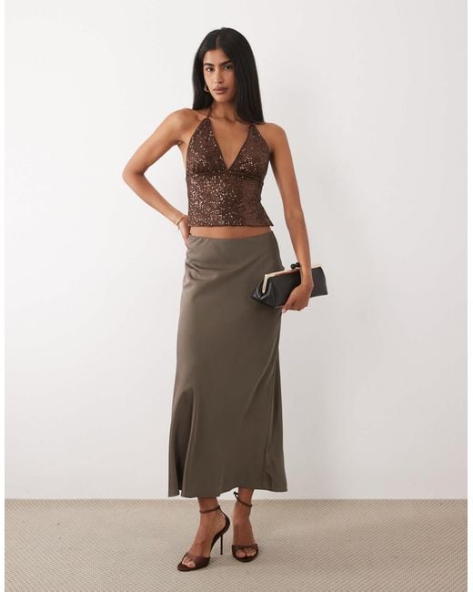 ASOS Brown Sequin Backless Halter Neck Top