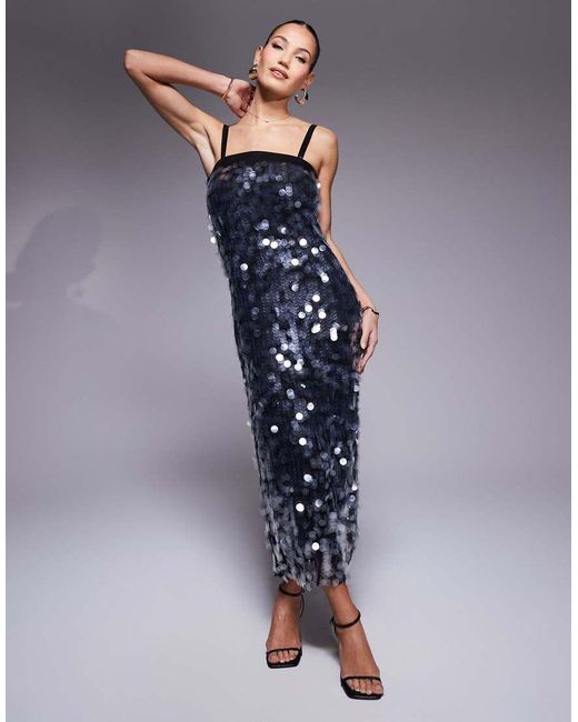 River Island Blue Sequin Midi Slip Dress