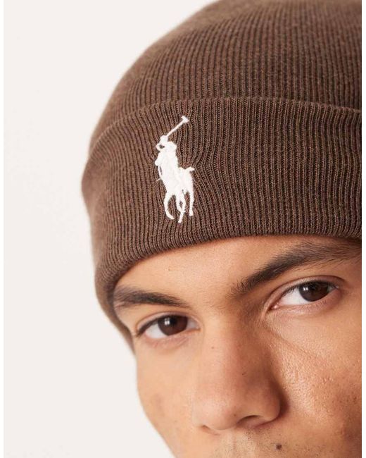 Polo Ralph Lauren Brown Icon Logo Cotton Knit Beanie for men