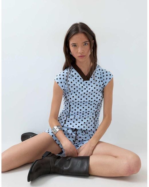 ASOS White Polka Dot Sporty V Neck Top Co-ords