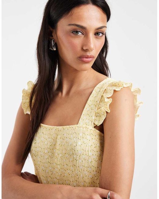 Pieces Natural Plisse Maxi Dress With Frill Sleeves