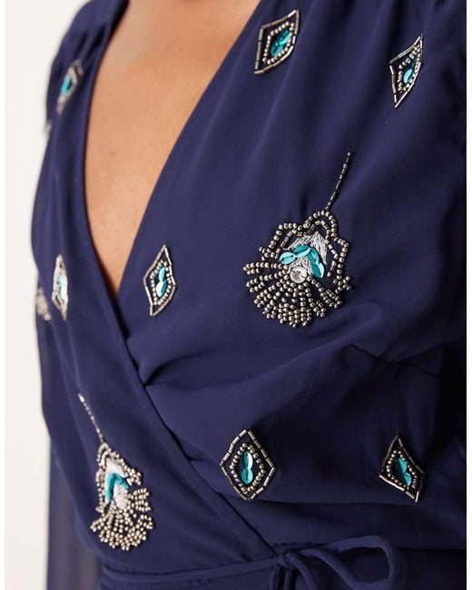 Hope & Ivy Blue Embellished Wrap Front Maxi Dress