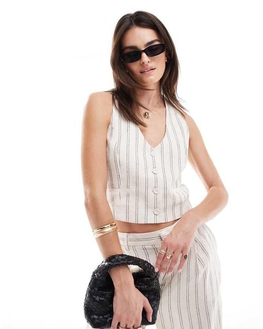 Mango White Stripe Linen Mix Co-ord Waistcoat