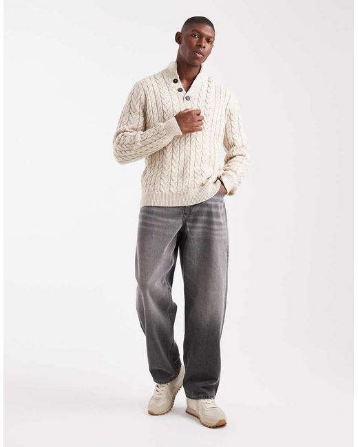 Threadbare Natural Mock Neck Knitted Jumper for men