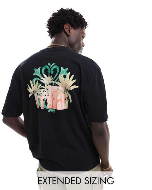 Camiseta negra extragrande con estampado abstracto en la espalda ASOS de hombre de color Black
