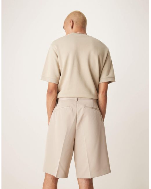 ASOS Natural Smart Bermuda Shorts With Front Pleat for men