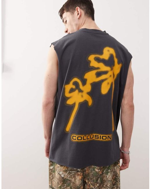 Collusion Natural Washed Tank Vest Top With Print for men
