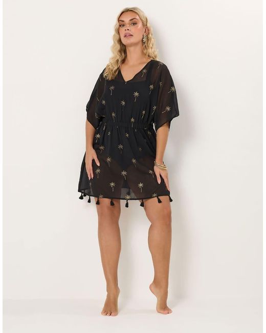 Yours Clothing Black Foil Detail Beach Kimono