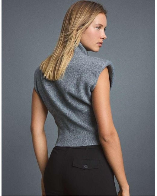 Stradivarius Gray Knit Vest With Padded Shoulders And Zip