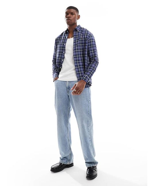 Camisa De Manga Larga A Cuadros Negros Y Azules Macgregor De Farah de hombre de color Blue