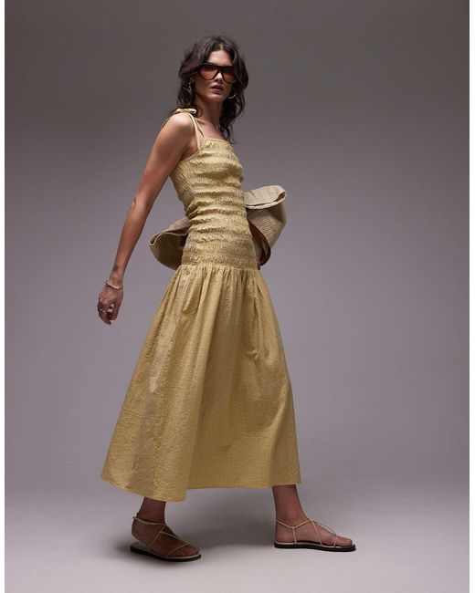 TOPSHOP Yellow – gesmoktes midi-trägerkleid