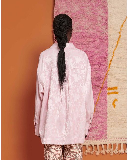 Ghospell Pink Jacquard Oversized Shirt