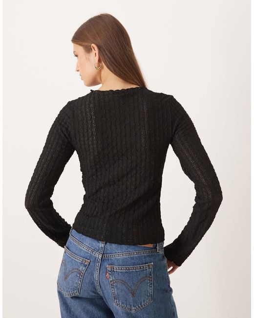 Aware Black Textured Jersey Long Sleeve T-Shirt With Lettuce Edging