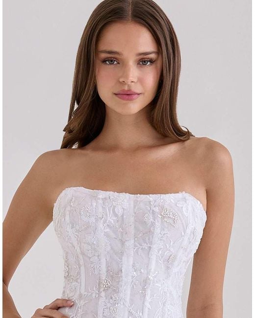 House Of Cb White Anisa Hand Beaded Embellished Strapless Maxi Dress