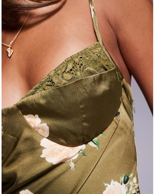 Love Triangle Metallic Satin Maxi Dress With Lace Trim Cups