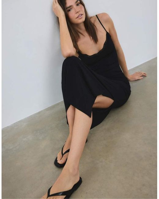 Stradivarius Gray Long Lace Knit Dress