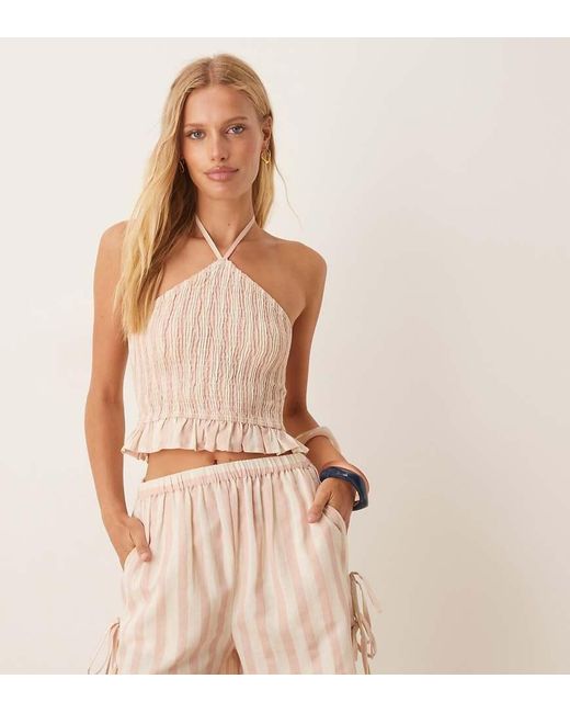 Aray Natural Stripe Beach Short Co-ord With Bow Detail
