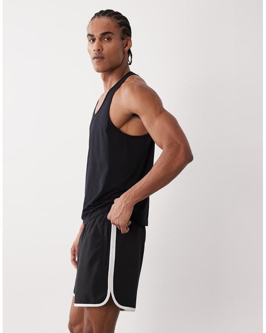 4505 Black Retro Woven 5" Side Stripe Sprinter Short With Zip Pockets for men