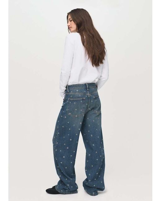 Mango Blue Barrel Leg Jeans With Grommet Detailing