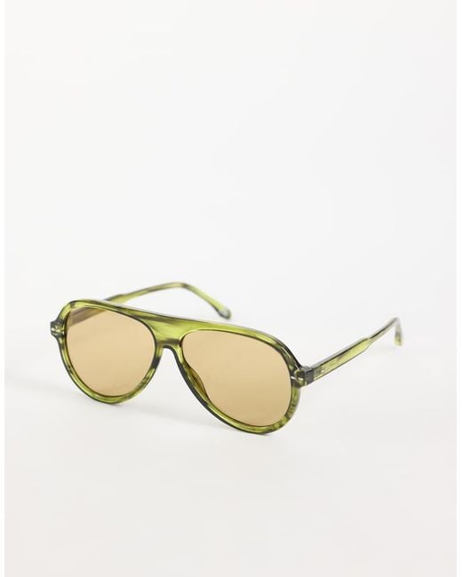 Reclaimed Vintage Natural Aviator Sunglasses With Green Lens