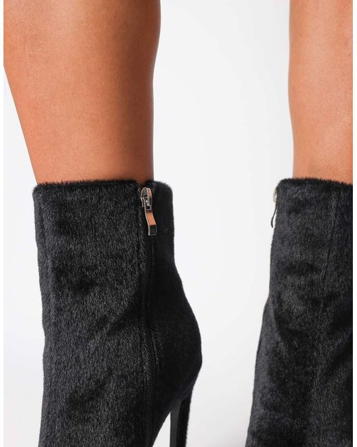 SIMMI Black Harvie Faux Pony Hair Heeled Ankle Boots