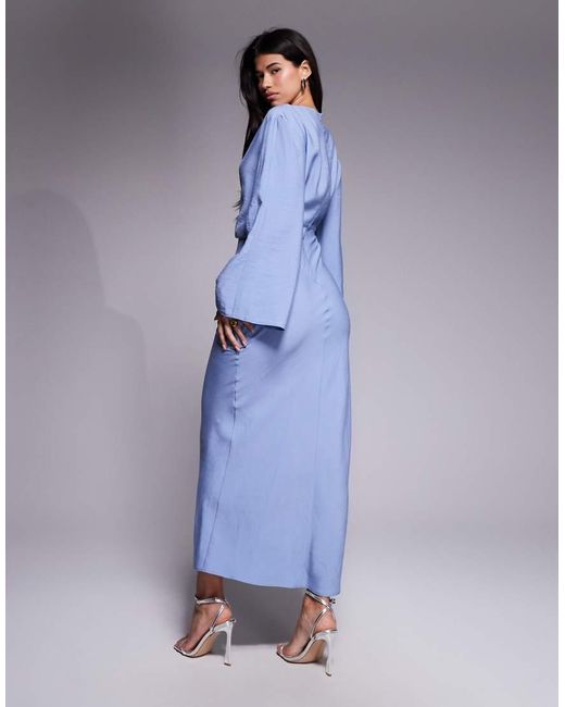 ASOS Purple Long Sleeve Tucked Waist Bias Maxi Dress