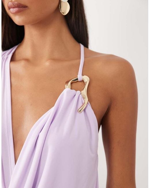 ASOS Purple One-shoulder Draped Dress With Hardware Detail