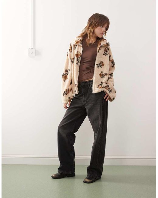 Monki Natural Zip Up Fleece Jacket