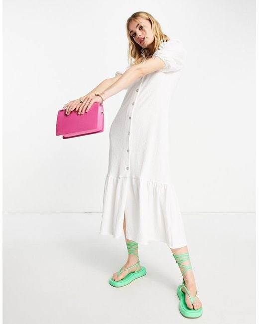 River Island White Textured Button Smock Midi Dress