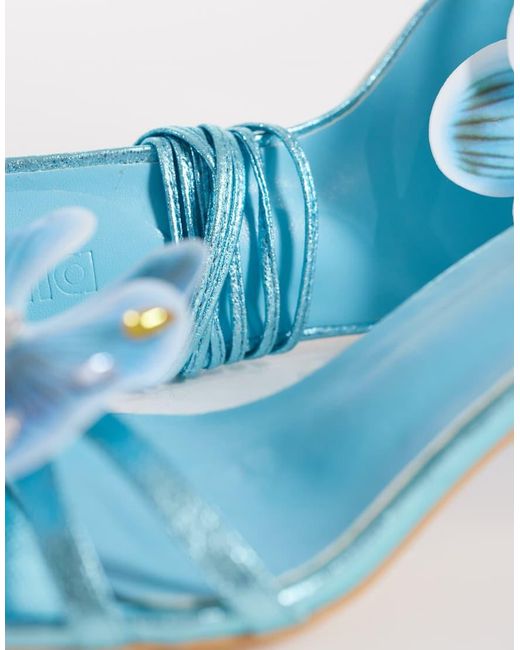 Kaiia Blue Exclusive 00S Strappy Lace Up Diamante Orchid Floral Heeled Sandals