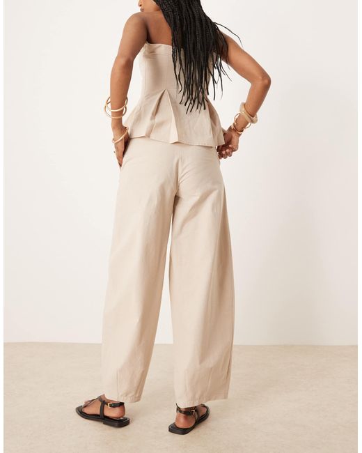 ASOS Natural Linen Blend Barrel Leg Trouser