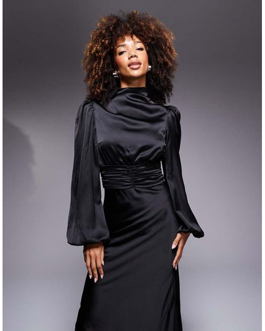 True Decadence Black High Cowl Neck Maxi Dress