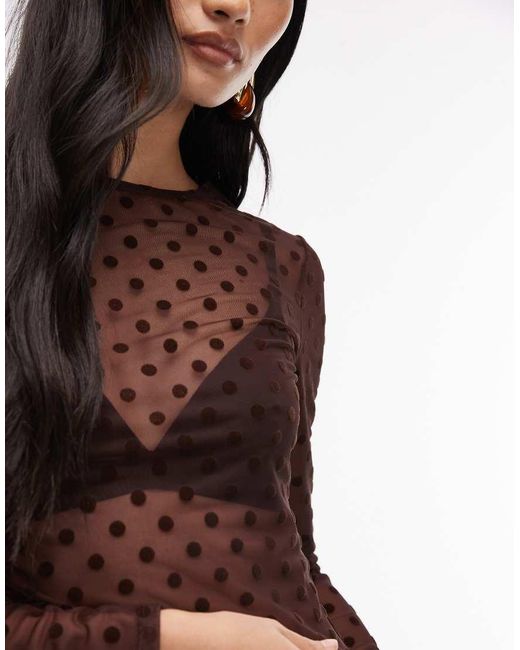 ASOS Brown Flocked Mesh Long Sleeve Top