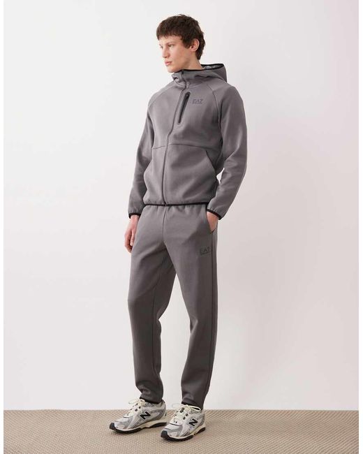 EA7 Gray Armani Zip Up Hooded Jacket Co-ord for men