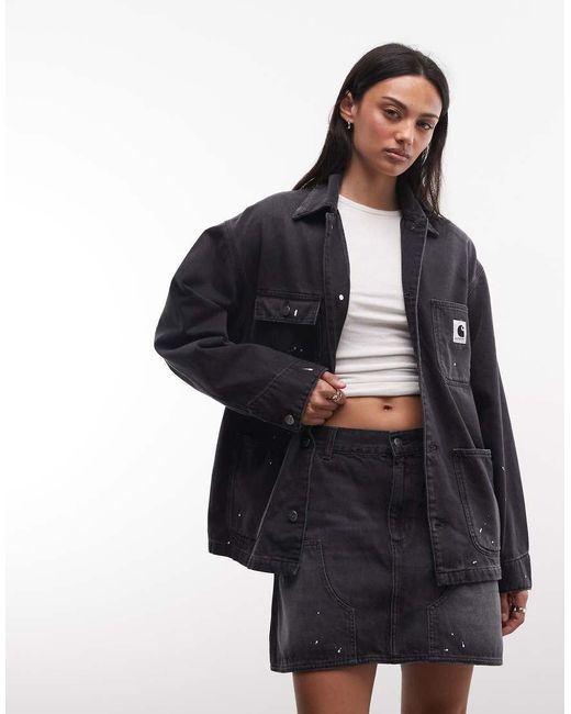 Carhartt Black Maeve Double Knee Denim Mini Skirt With Paint Splatter Effect Co-ord