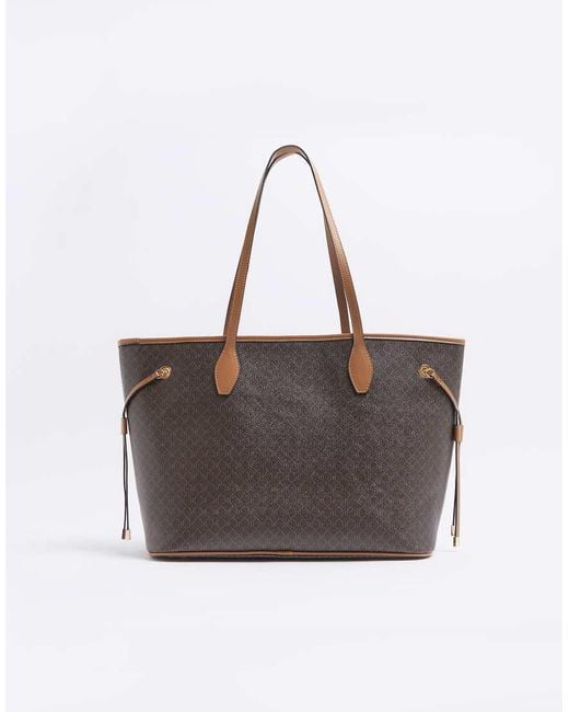 River Island Brown Ri Monogram Shopper Bag