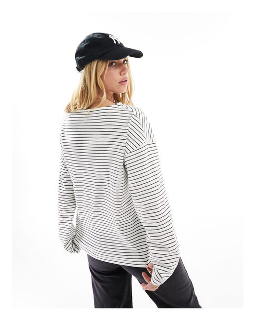 ASOS White Slash Neck Long Sleeve Stripe T-shirt