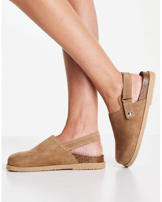 TOPSHOP Brown Lacey Suede Flat Clog Footbed