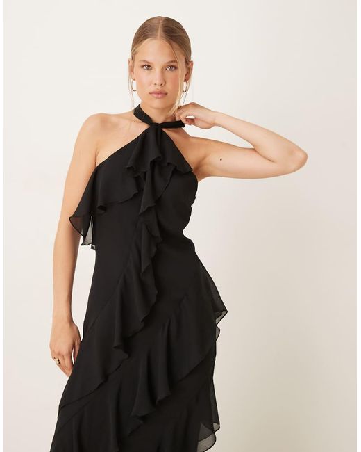 Pretty Lavish Natural Halter Neck Ruffle Maxi Dress