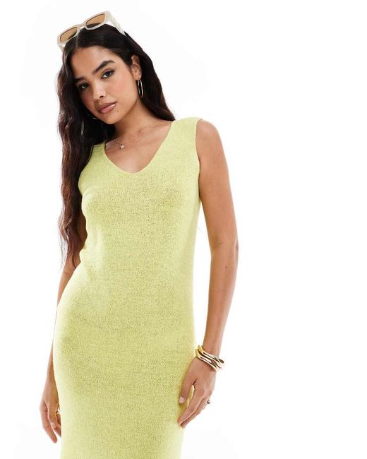 Threadbare Green Knitted Midi V-neck Dress