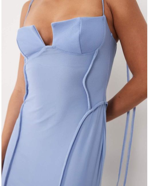 ASOS Blue Mesh Exposed Seams Sculpted Cups Maxi Dress
