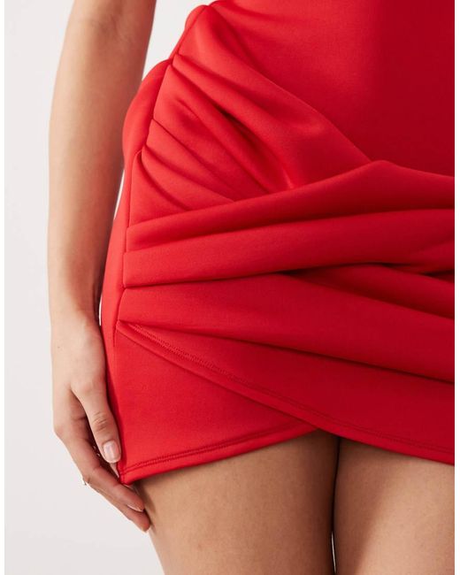 ASOS Red V-bardot Mini Dress With Manipulated Skirt