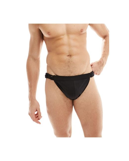 ASOS Black High Side Brief With Lace Up Detail for men