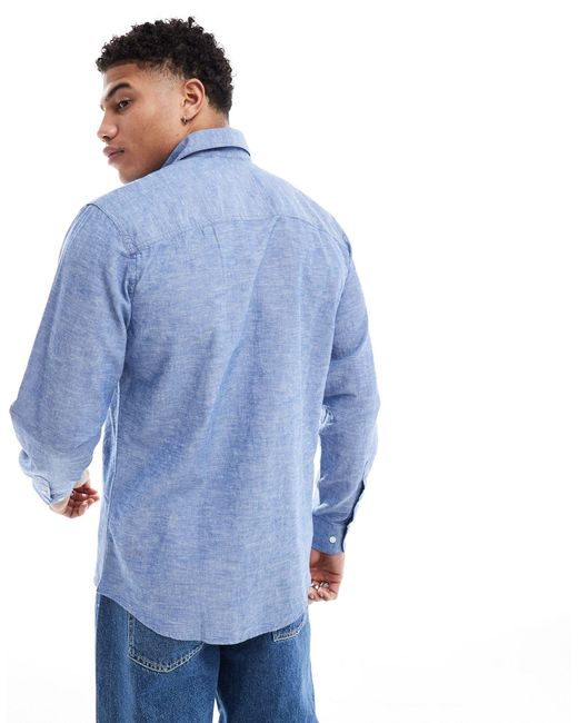 SELECTED Blue Long Sleeve Linen Mix Shirt for men