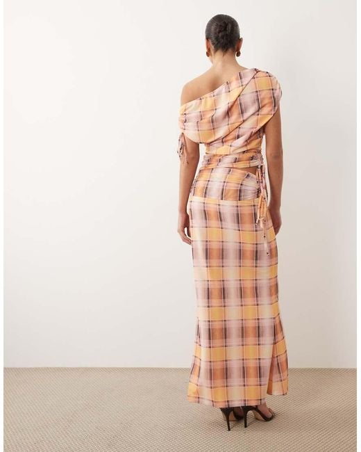 ASOS Brown Co-ord Printed Mesh Ruched Maxi Skirt