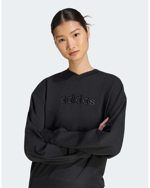 Adidas Originals Black Seasonal Essentials Satin V-Neck Sweatshirt