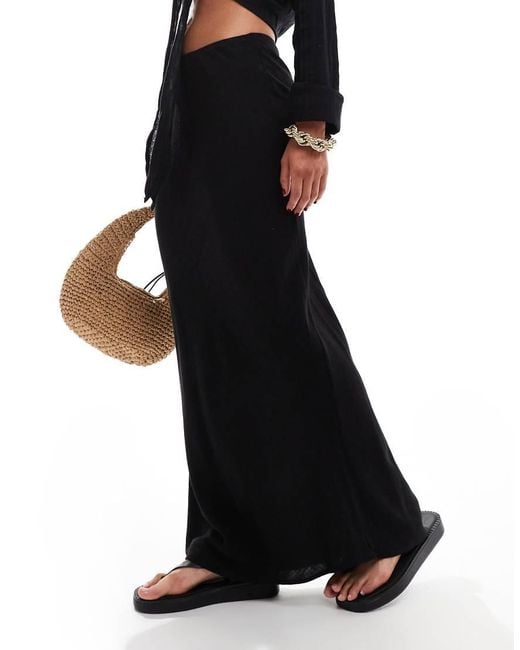 New Look Black Linen Maxi Skirt